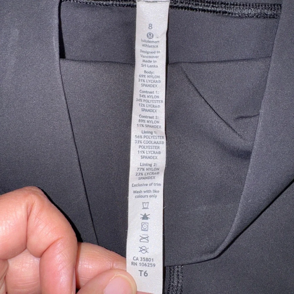 Lululemon Black Mesh Panel High Rise Leggings Size 8 Heathered‎ Grey Trim Yoga